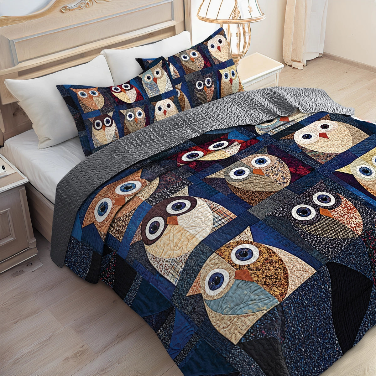 Shineful All Season Flat Print Quilt 3-Piece Set - Night Owl