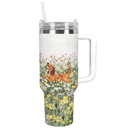 40 Oz Golden Retriever Shineful™ Tumbler In Garden Flower Nl09 White 40Oz