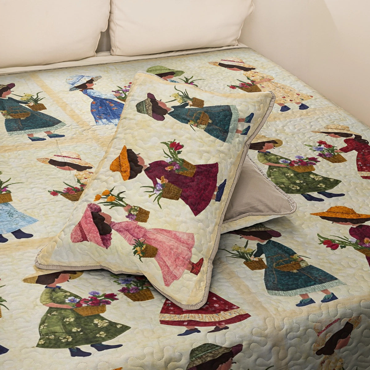 Shineful All Season Quilt 3-Piece Set Sunbonnet Sue Blooming Dreams