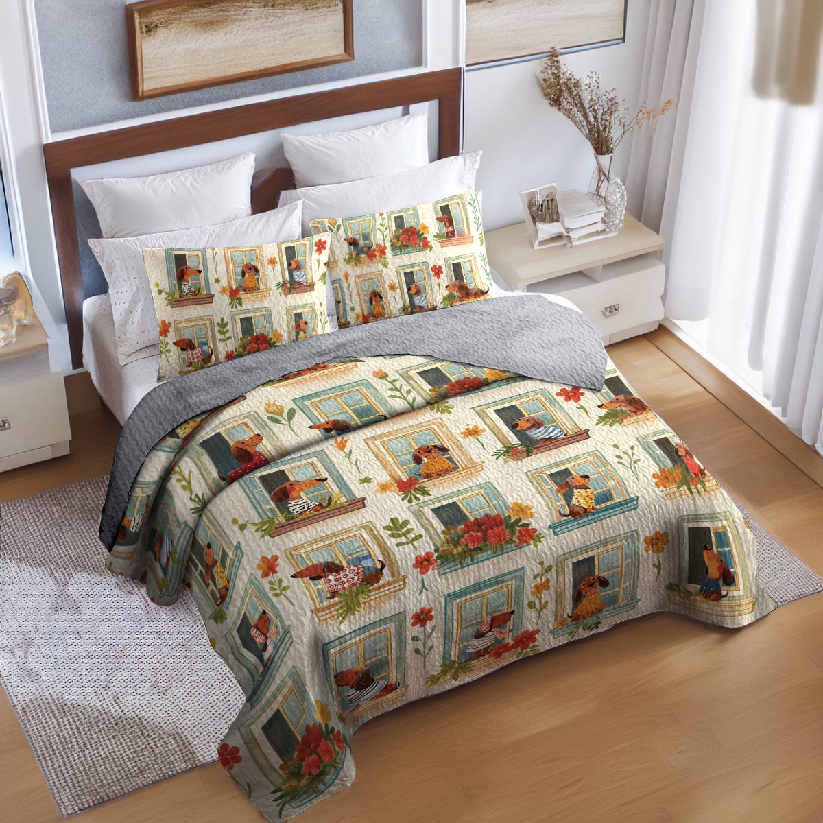 Shineful All Season Quilt 3-Piece Set Dachshund windows