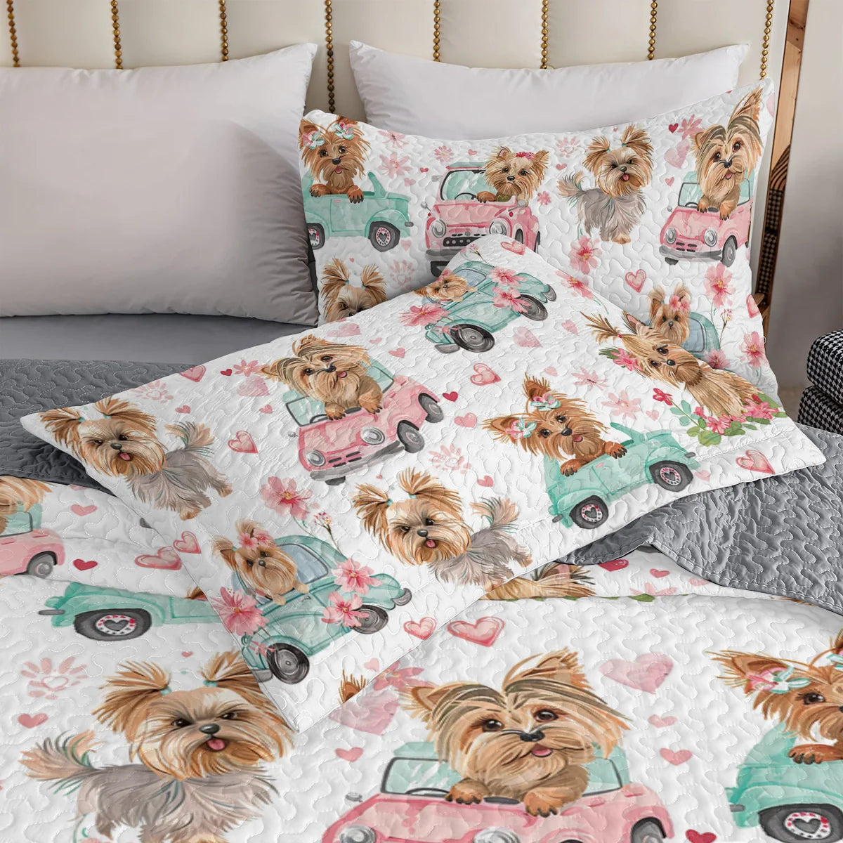 Ensemble de courtepointe toutes saisons Shineful 3 pièces Yorkie Love