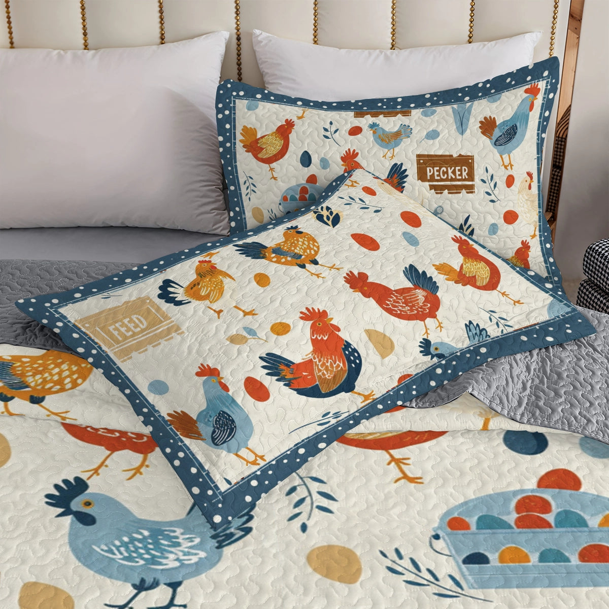 Shineful All Season Quilt 3-Piece Set Farmhouse Flock Chicken