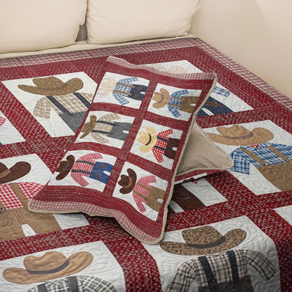 Shineful All Season Quilt 3-Piece Set Cowboy Patchwork Ranch Kids