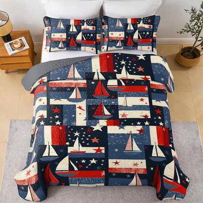 Ensemble de courtepointe toutes saisons Shineful 3 pièces Sailing Stars &amp; Sails