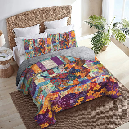 Ensemble de courtepointe toutes saisons Shineful 3 pièces à motif patchwork floral teckel