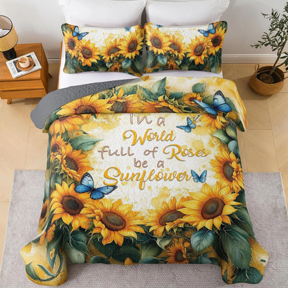 Shineful All Season Quilt 3-Piece Set - Butterfly Sunflower Serenity