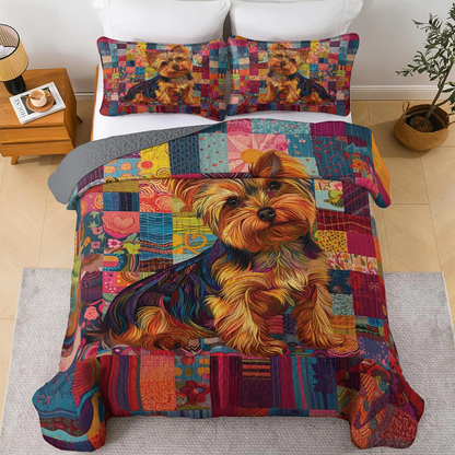 Shineful All Season Quilt 3-Piece Set Yorkie Patchwork