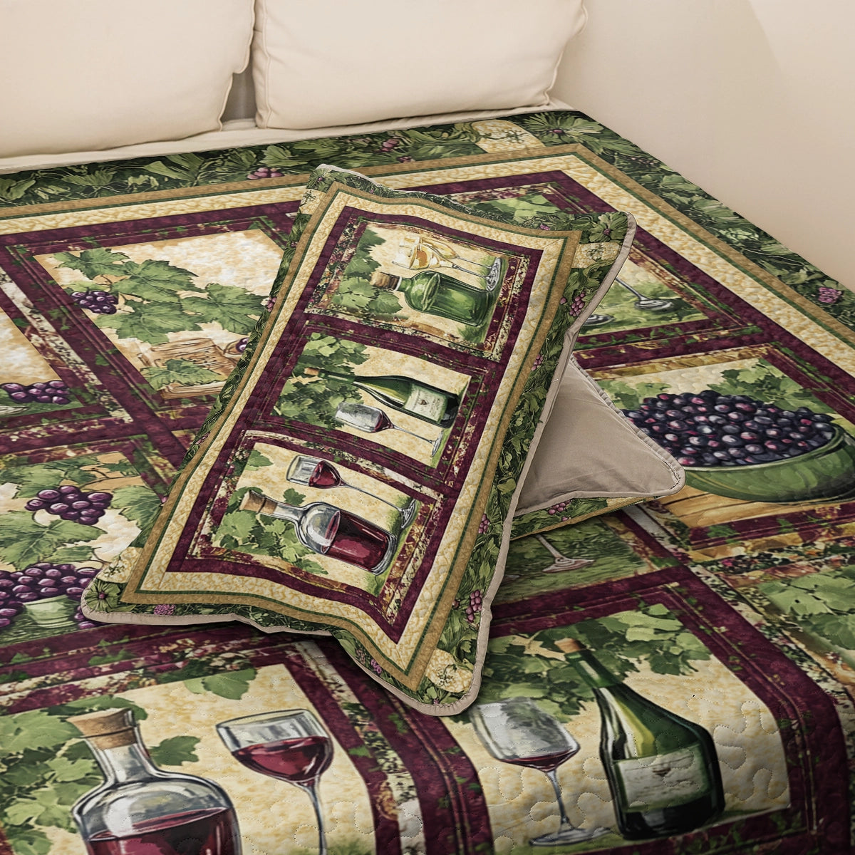 Shineful All Season Quilt 3-teiliges Set, Weinrot, Vintage Vineyard