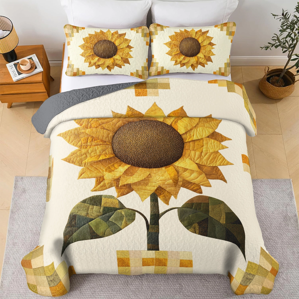 Shineful All Season Quilt 3-Piece Set Golden Sunflower