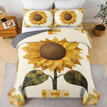 Shineful All Season Quilt 3-Piece Set Golden Sunflower