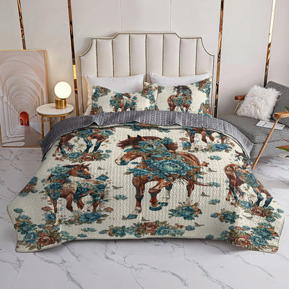 Shineful All Season Quilt 3-Piece Set Horse Floral Gallop