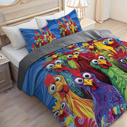 Shineful All Season Quilt 3-Piece Set - Chicken Funky Roosters