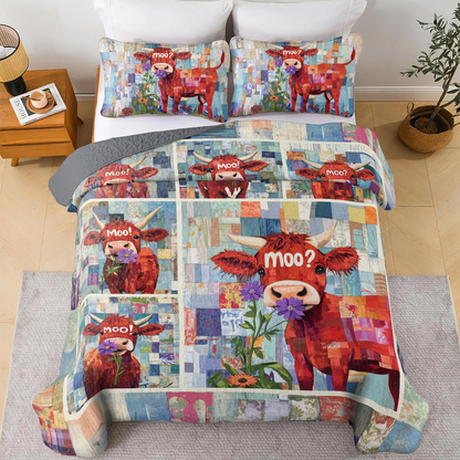 Shineful All Season Quilt 3-Piece Set Cow Moo Patchwork Delight