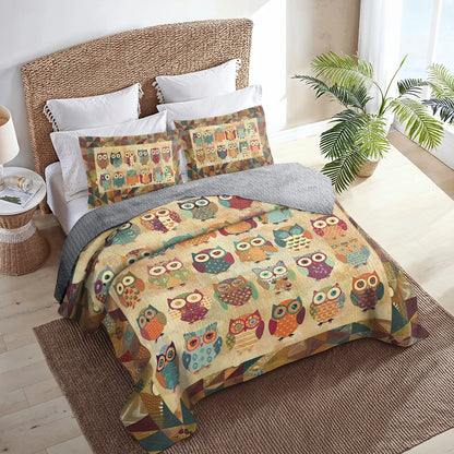 Shineful All Season Quilt 3-Piece Set Cute Owl Nest