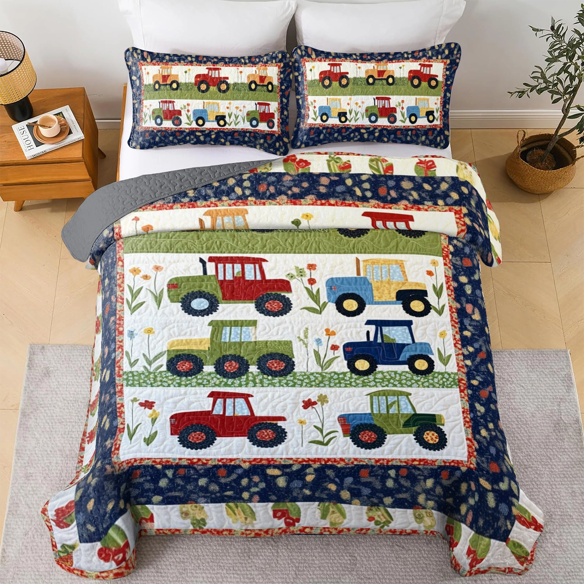 Shineful All Season Quilt 3-Piece Set Farm Charming Tractor