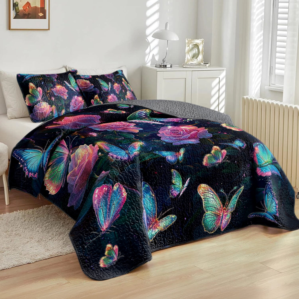 Shineful All Season Quilt 3-Piece Set - Enchanted Butterfly Garden