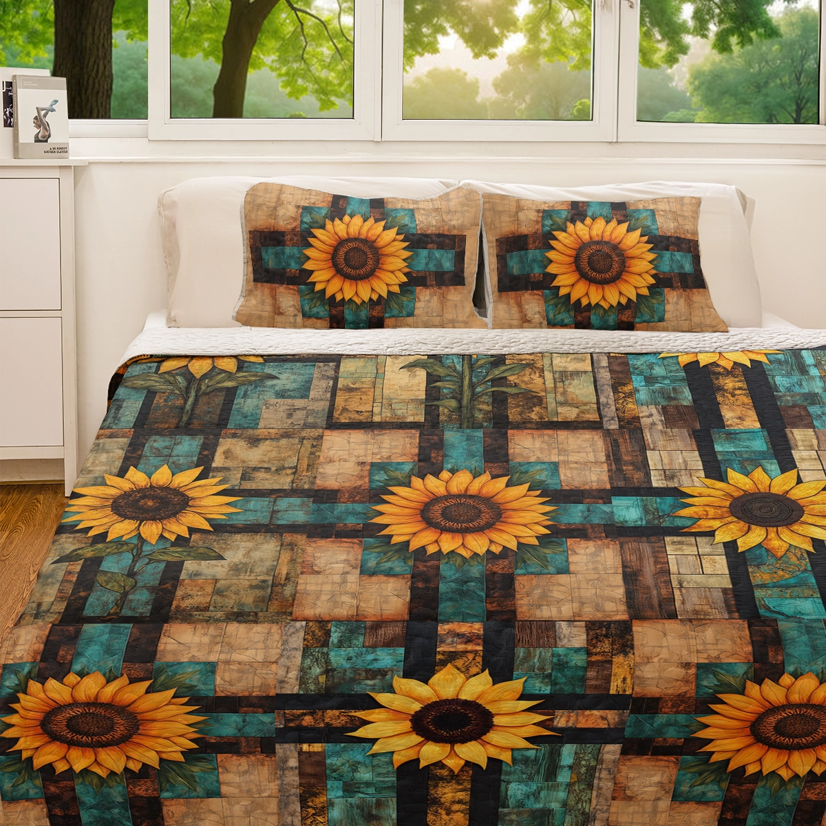 Shineful All Season Quilt 3-Piece Set God Rustic Sunflower