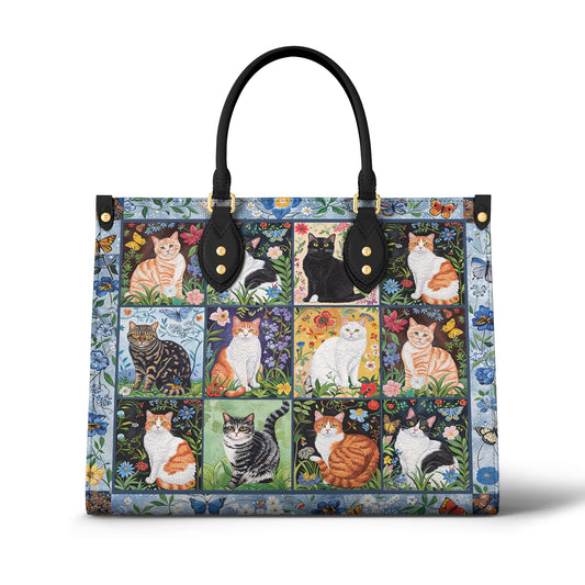 Sac en cuir brillant Chat Floral Félins