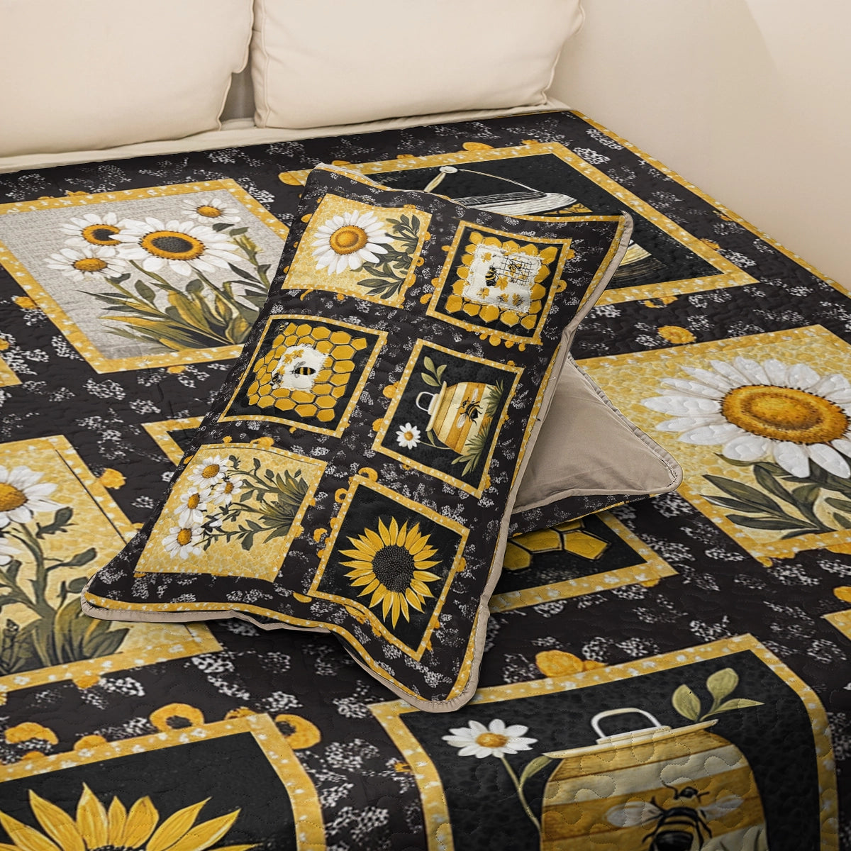 Shineful All Season Quilt 3-Piece Set Sunflower Bee Haven