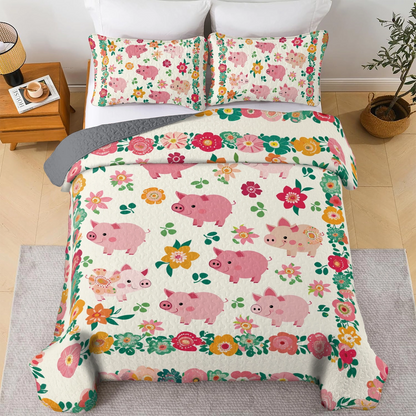 Shineful All Season Quilt 3-Piece Set Piggy Pals