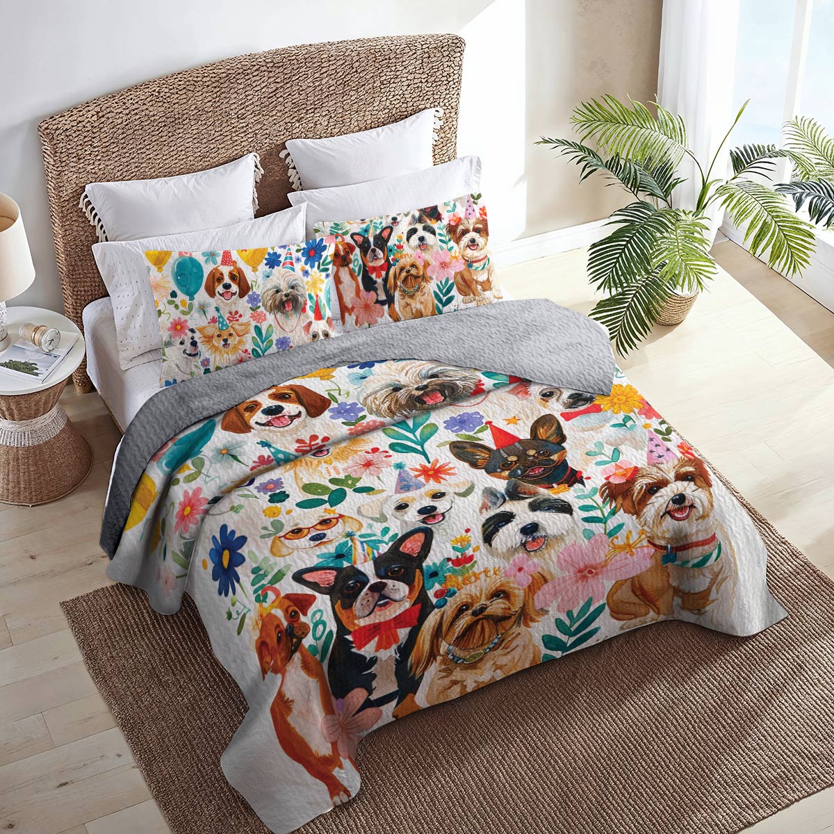 Shineful All Season Quilt 3-Piece Set Puppy Party