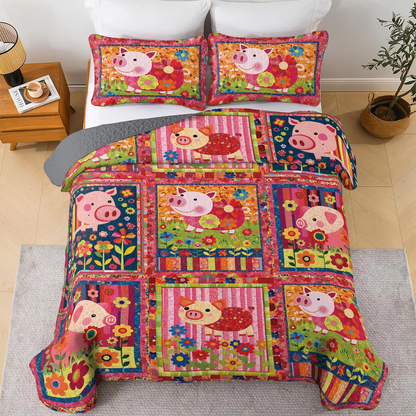 Shineful All Season Quilt 3-Piece Set Cheerful Pig