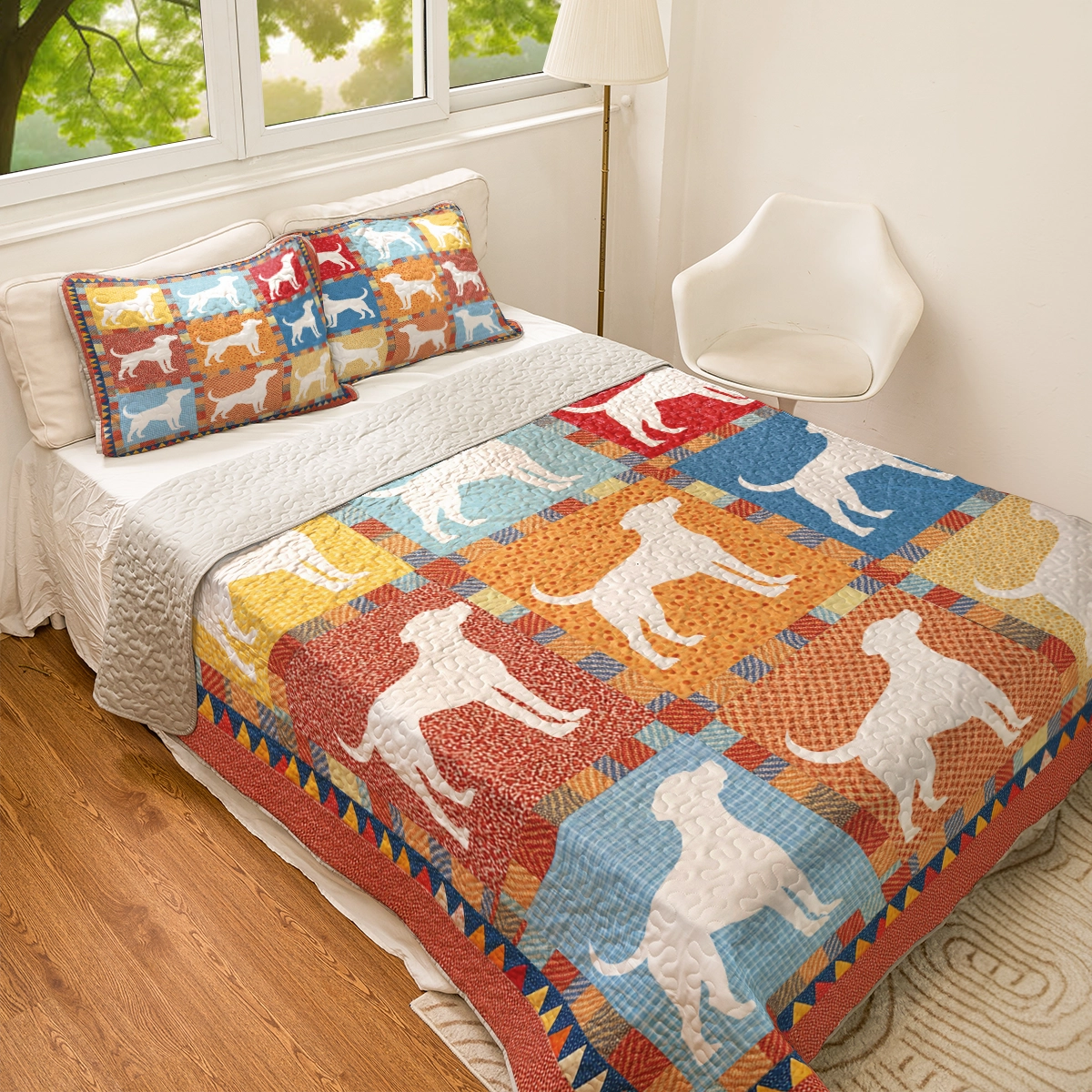 Shineful All Season Quilt 3-Piece Set - Colorful Labrador Patchworks