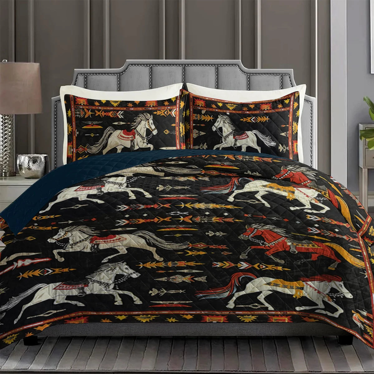 Shineful All Season Quilt 3-Piece Set Horse Wild West