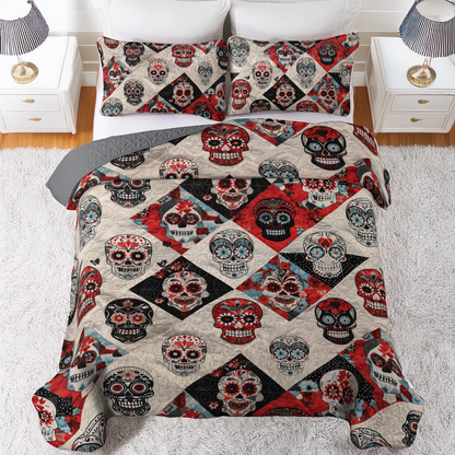 Shineful All Season Quilt 3-Piece Set Fiesta Skull Quilt