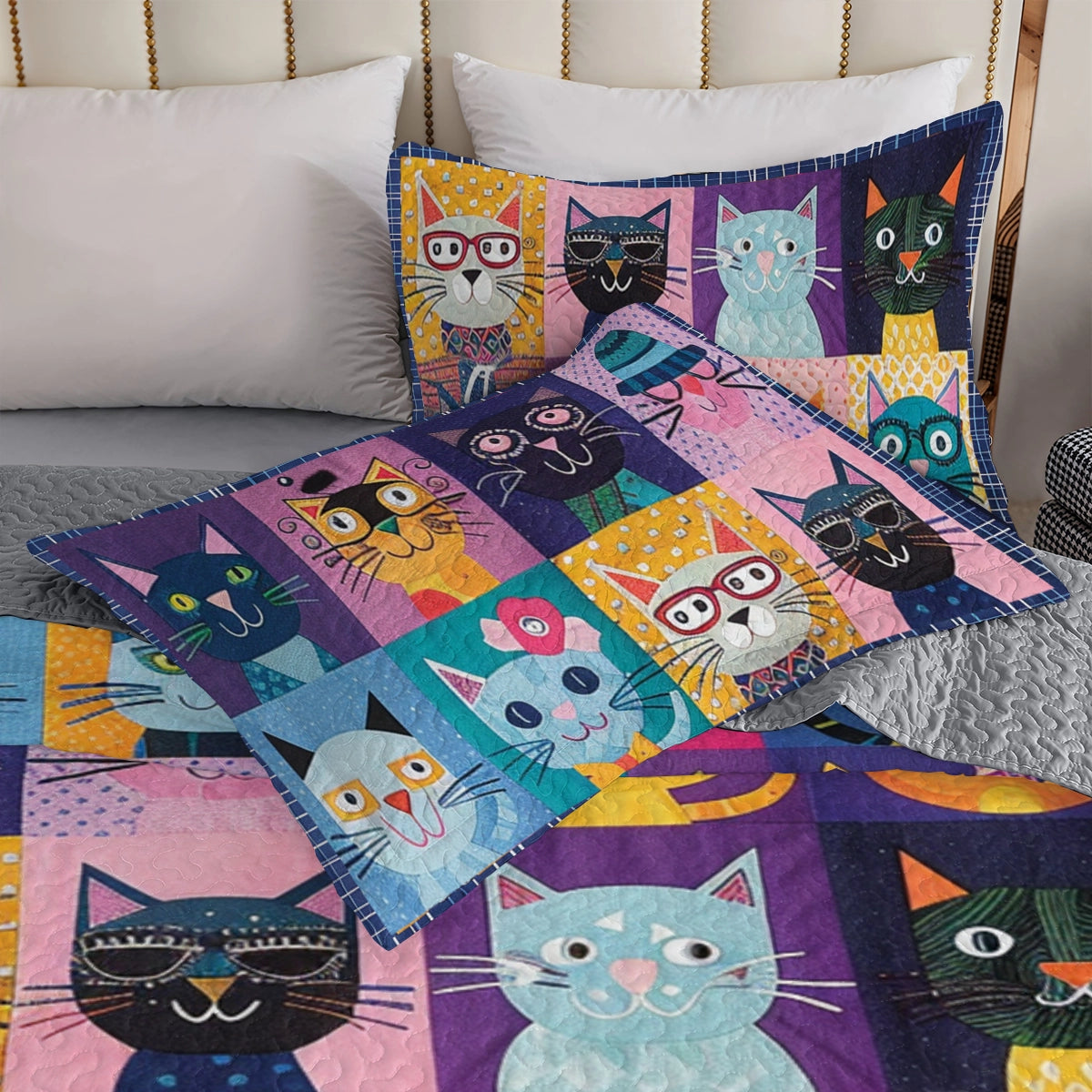 Shineful All Season Quilt 3-teiliges Set Quirky Cat Cuddle