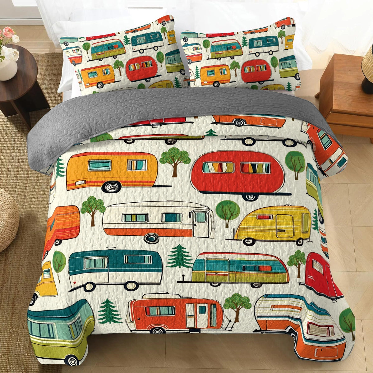 Shineful All Season Quilt 3-Piece Set - Retro Camping Car