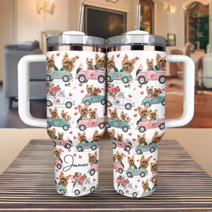 Shineful Tumbler Personalized Yorkie Car Ride