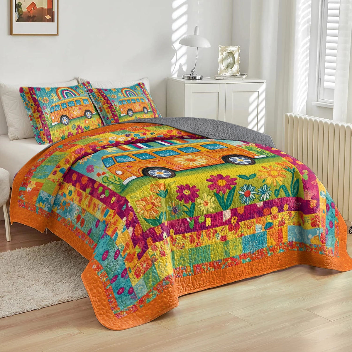 Shineful All Season Quilt 3-Piece Set Hippie Groovy Road Trip