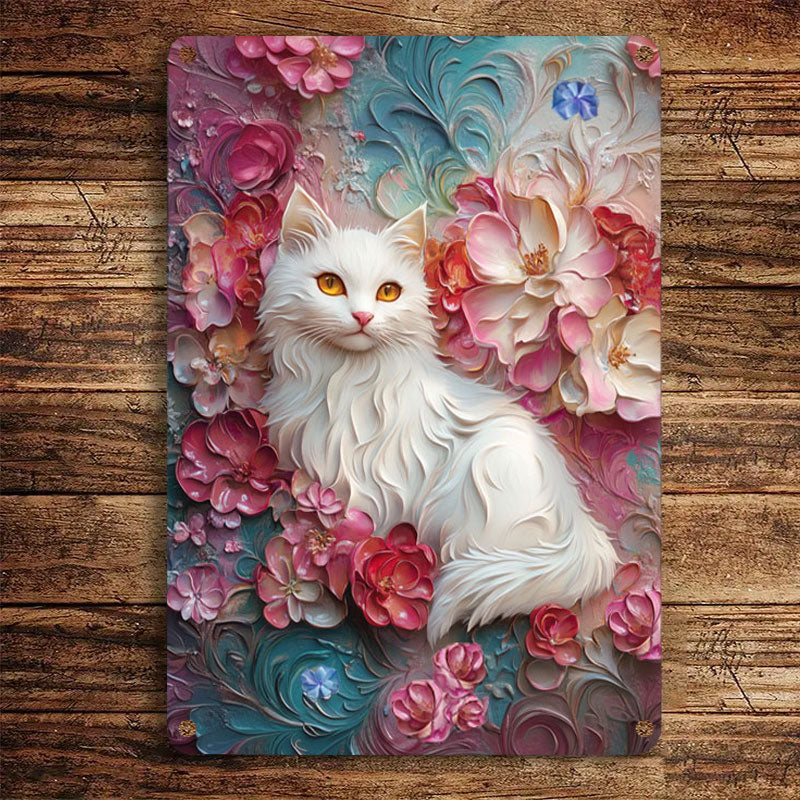 Shineful 2D Metal Sign Cat Blooming