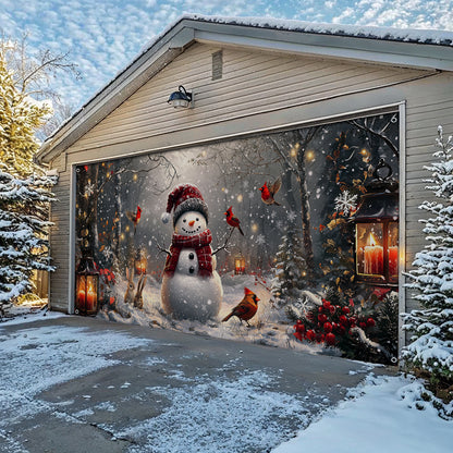 Shineful Garage Door Banner Decoration Winter Forest Snowman With Cardinals