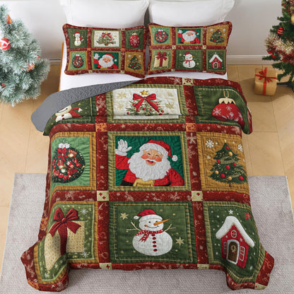 Shineful All Season Quilt 3-Piece Set Festive Santa & Snowman