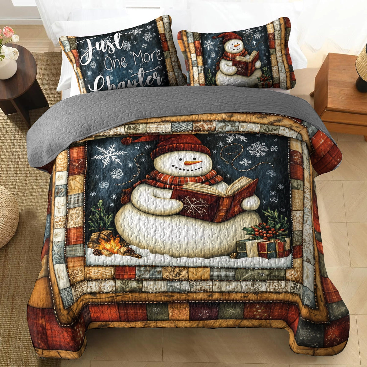 Ensemble de courtepointe toutes saisons Shineful 3 pièces Snowy Bookworm