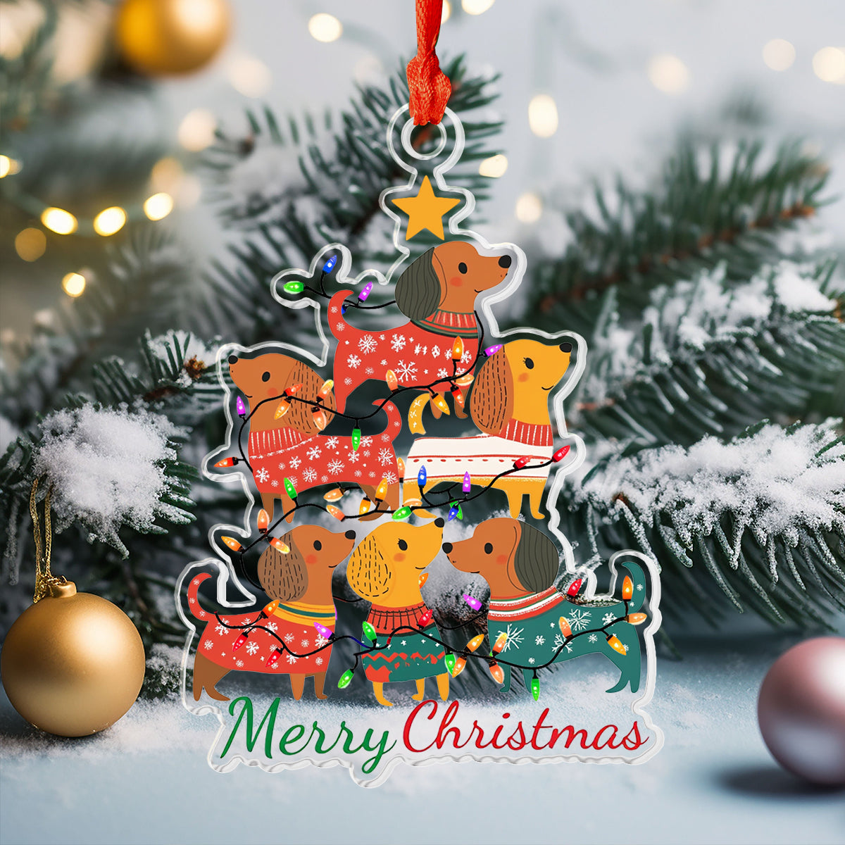 Shineful 2D Acrylic Ornament Dachshund Christmas Tree