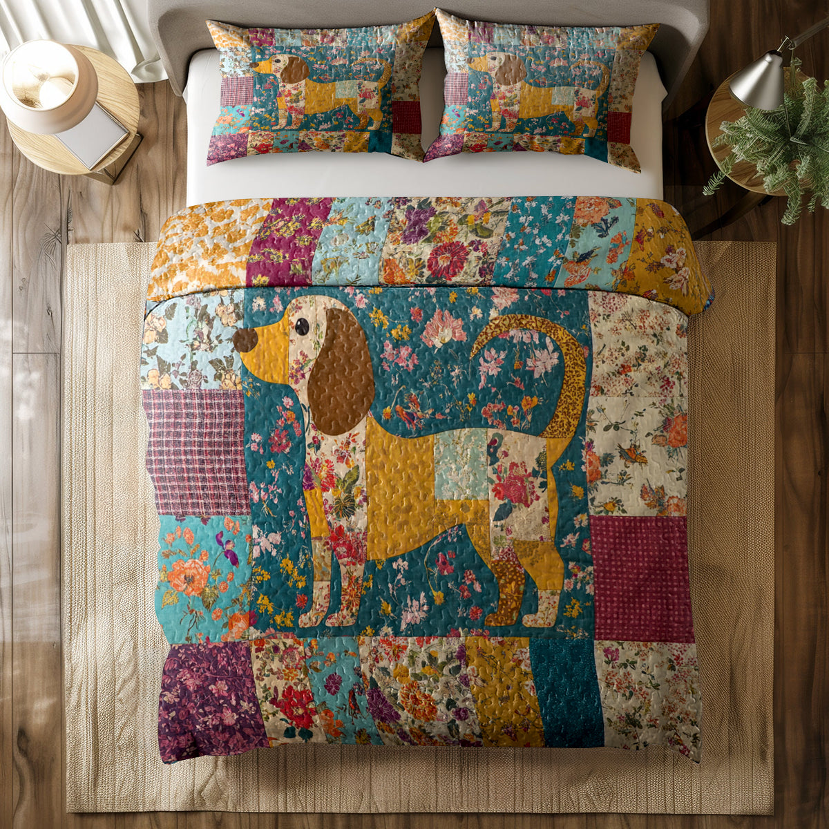 Shineful All Season Quilt 3-Piece Set Dachshund Delight Patchwork