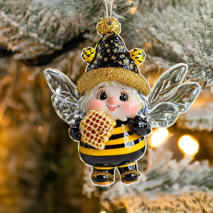 Ornement en acrylique 2D brillant Bumblebee Sweet Holiday Buzz