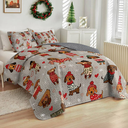 Shineful All Season Quilt 3-Piece Set Dachshunds in Red