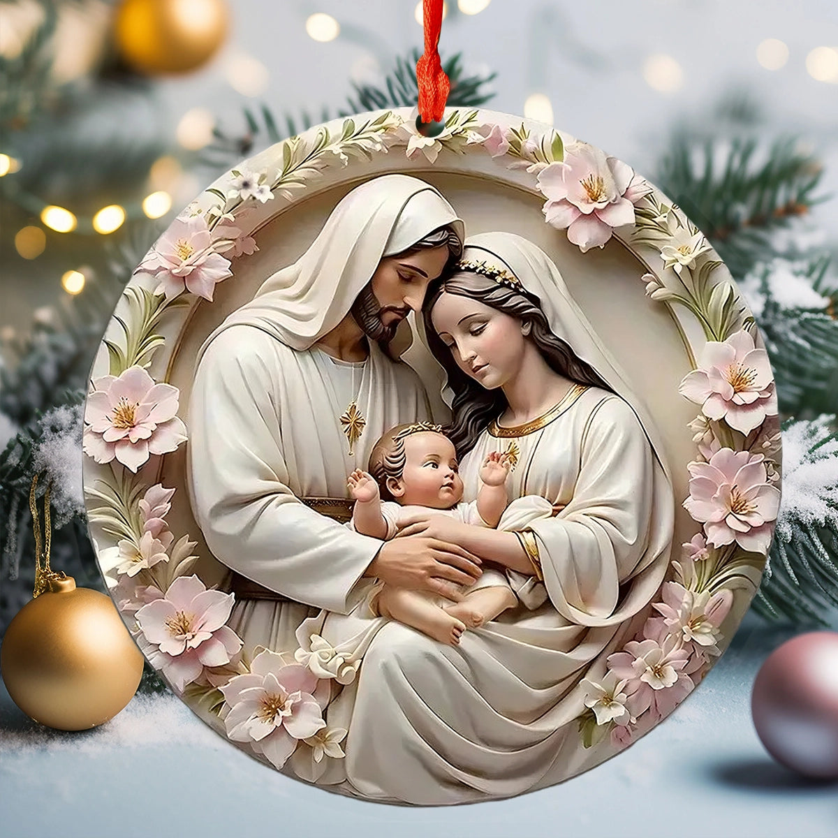 Shineful 2D Acrylic Ornament Holy Family Floral Wreath