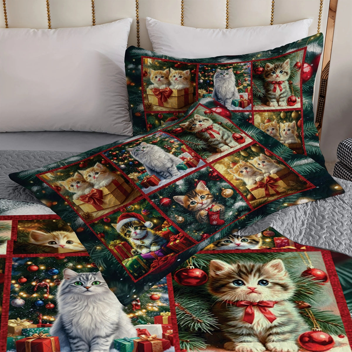 Shineful All Season Quilt 3-Piece Set - Kitten Christmas Cuddles