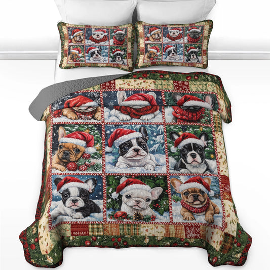 Shineful All Season Quilt 3-teiliges Set - Holiday Frenchies 