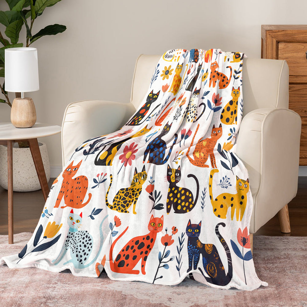 Shineful Fleece Blanket Purrfectly Feline With Floral