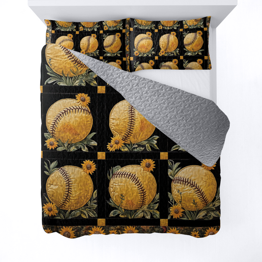 Shineful All Season Quilt 3-Piece Set - Golden Fields & Softballs