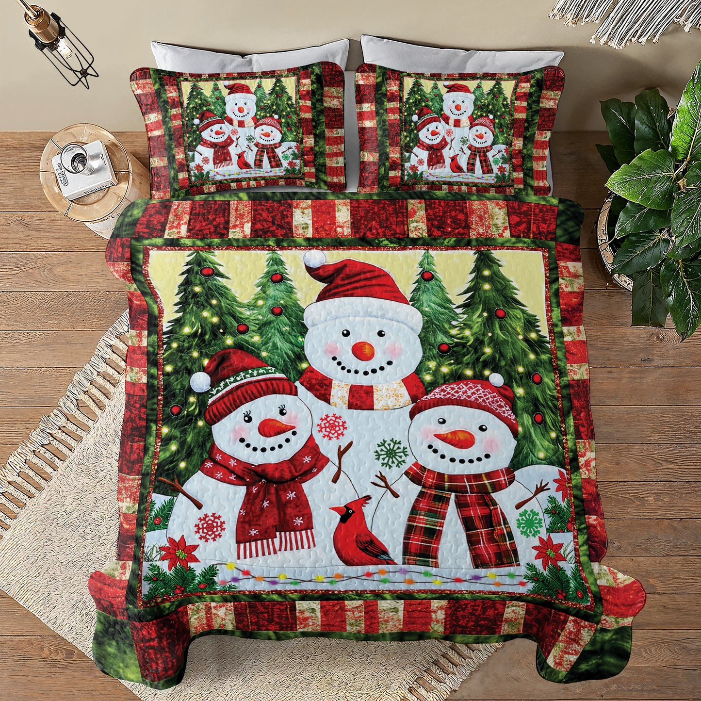 Shineful All Season Quilt 3-Piece Set - Snowman Family Holiday