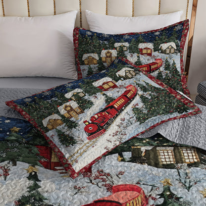 Shineful All Season Quilt 3-Piece Set Christmas Train Winter Wonderland