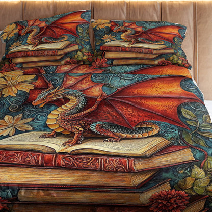 Shineful 4-Piece Bed Sheet Set Stately Dragon Book Stack