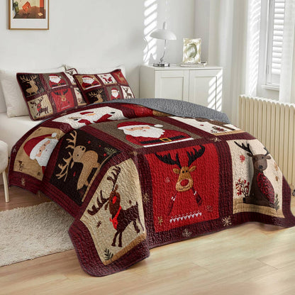 Shineful All Season Quilt 3-Piece Set - Cozy Santa & Reindeer